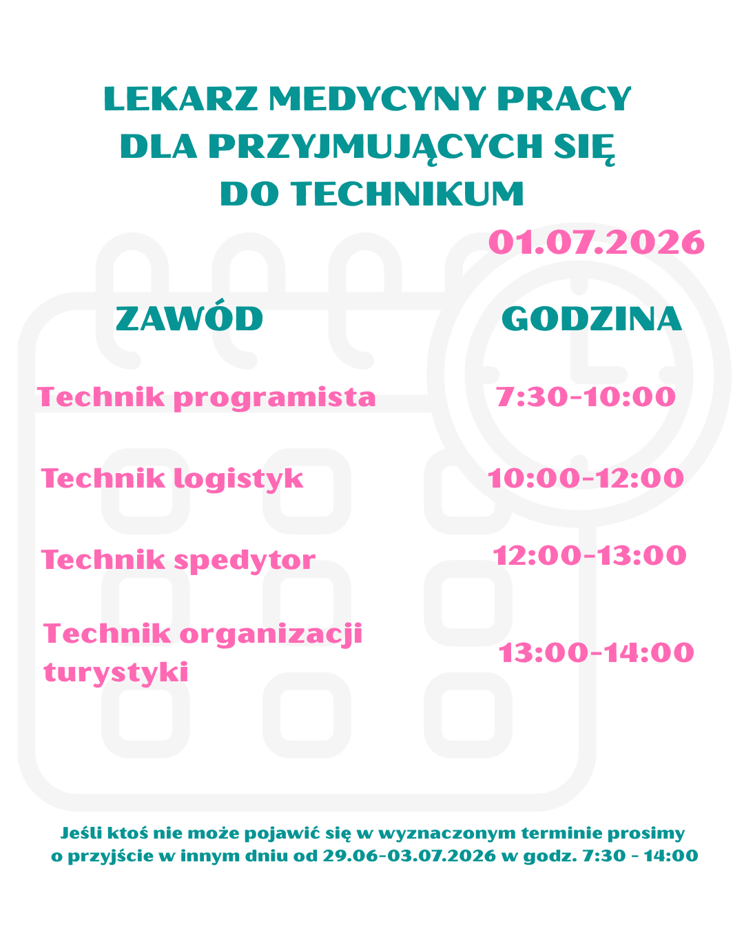Lekarz medycyny pracy dla przyjmujących się do Branżowej Szkoły I stopnia