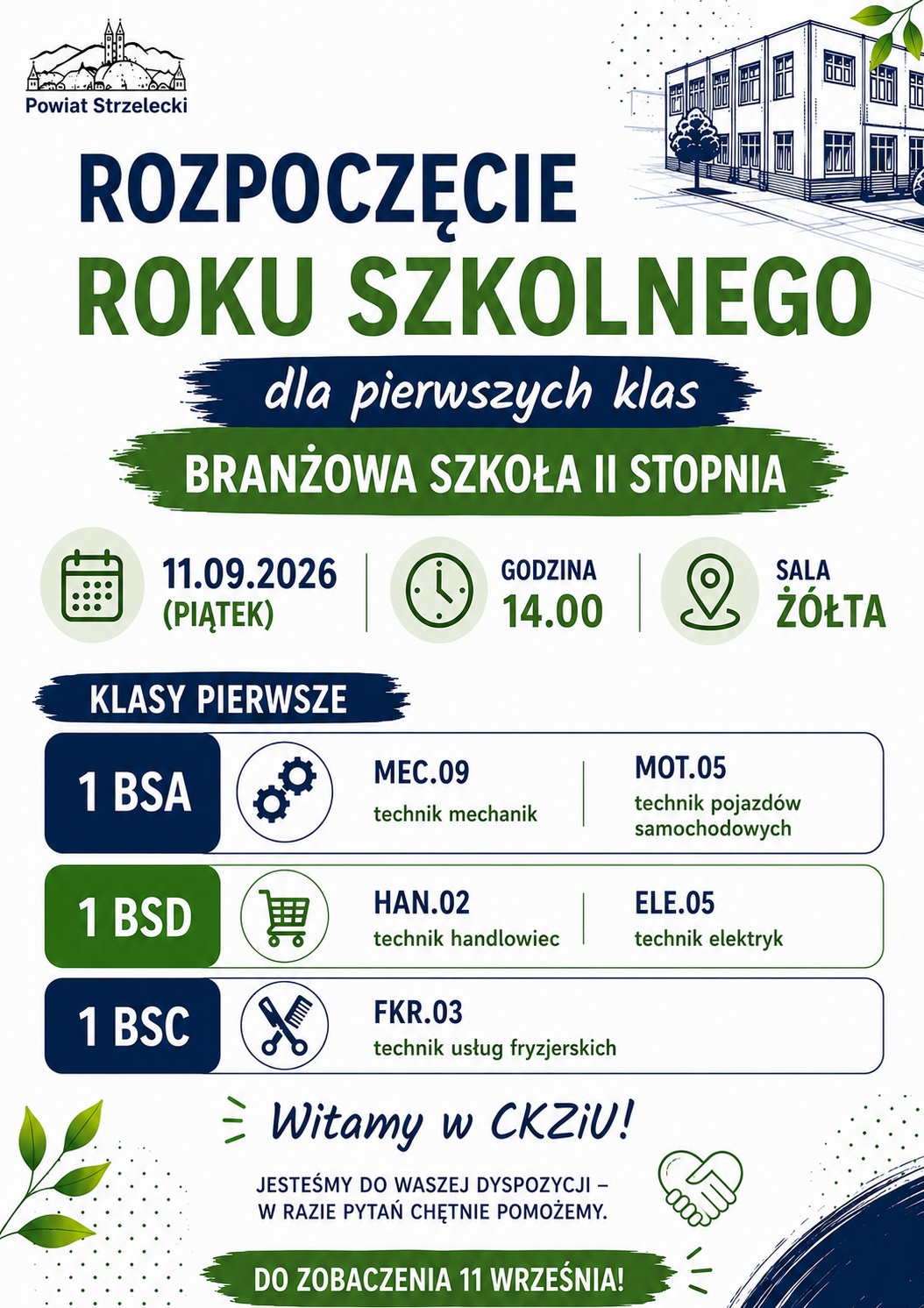 Rozpoczęcie roku szkolnego dla klas pierwszych Branżowej Szkoły II Stopnia